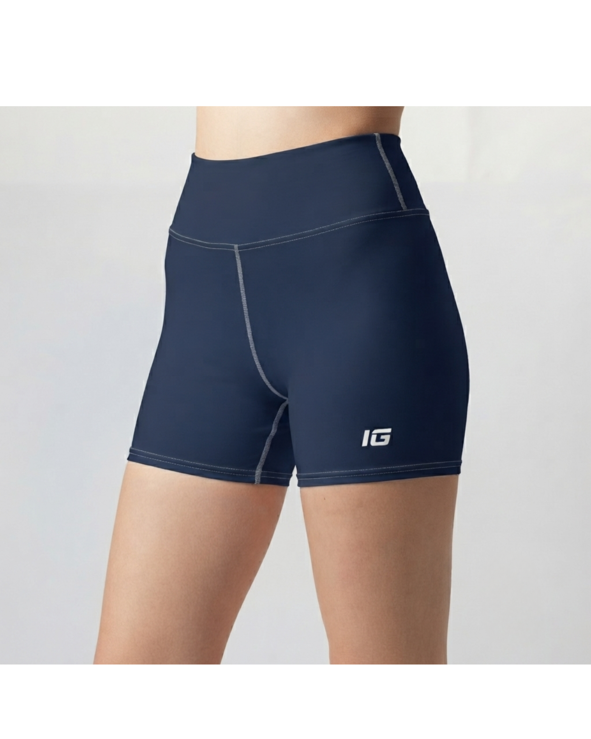 Aegis High-Waisted Yoga Shorts — Navy